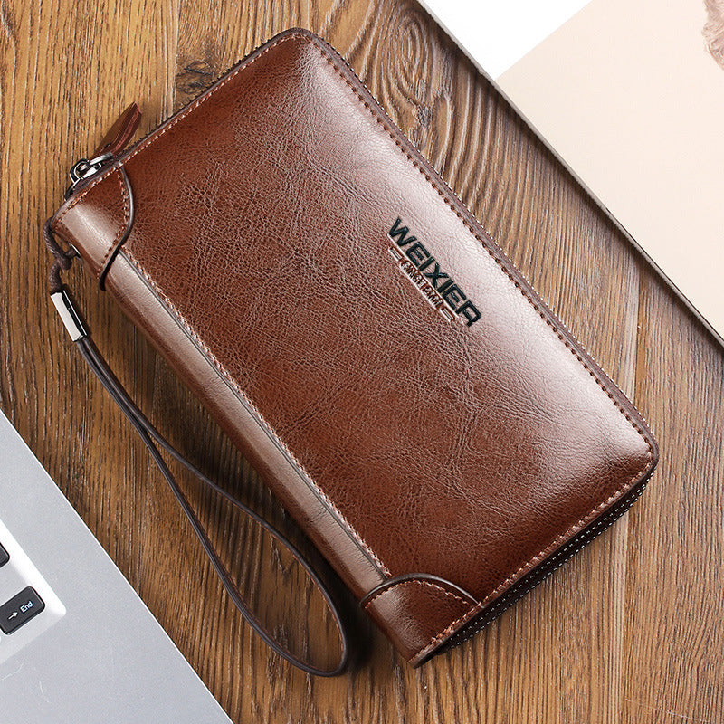 Pochette portefeuille ouverte, poche téléphone et fentes cartes