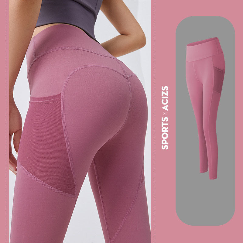 Legging sport gris clair à poche filet, vue de profil