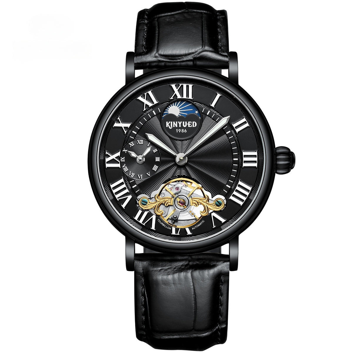 Montre homme Typhon, gros plan du tourbillon et du cadran ajouré