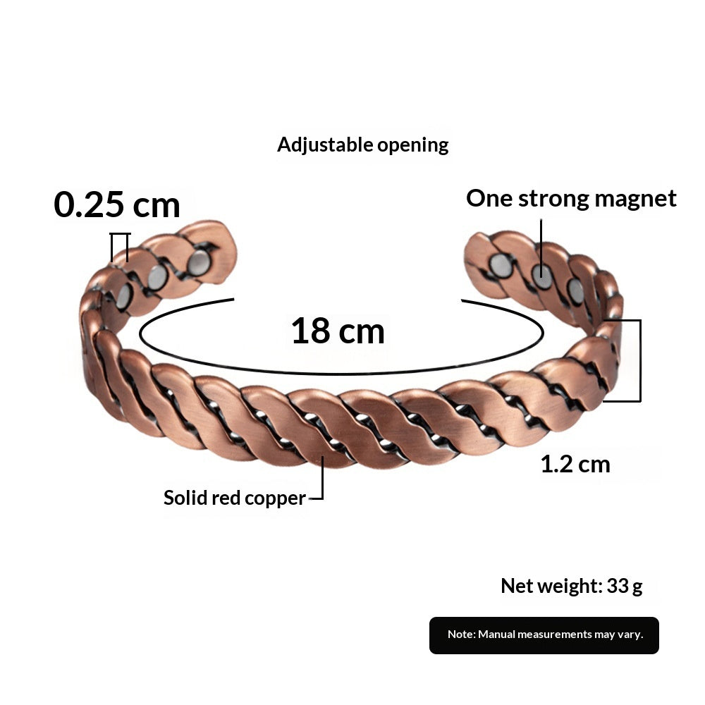 Bracelet Torsade porté au poignet, jonc ouvert en cuivre rouge