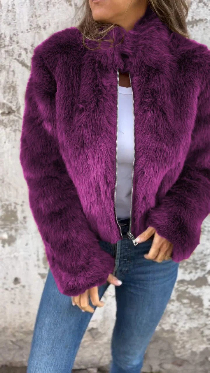Veste polaire à col montant pour femme — coloris vert, manteau zippé en polaire douce
