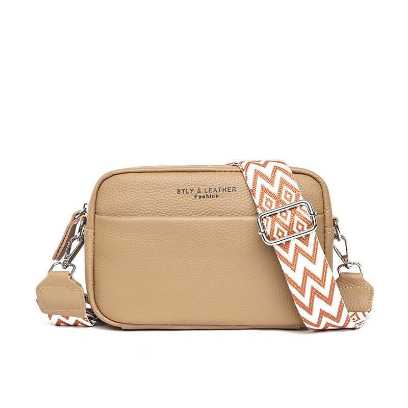 Petit sac bandoulière en cuir coloris beige