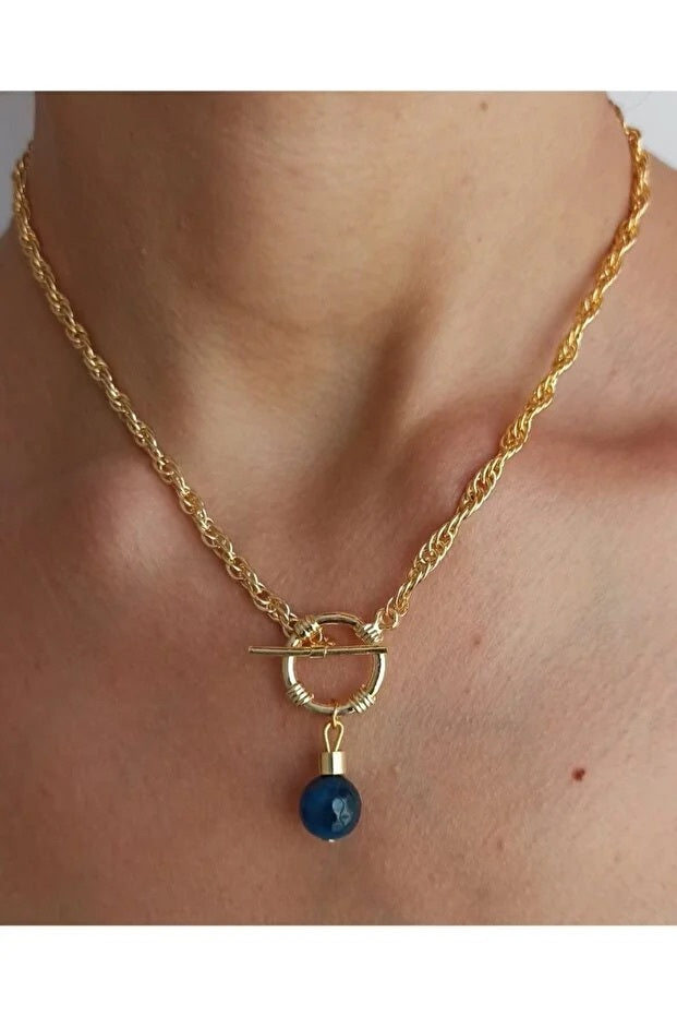 Collier femme Talisman, pierre naturelle et chaîne à fermoir frontal