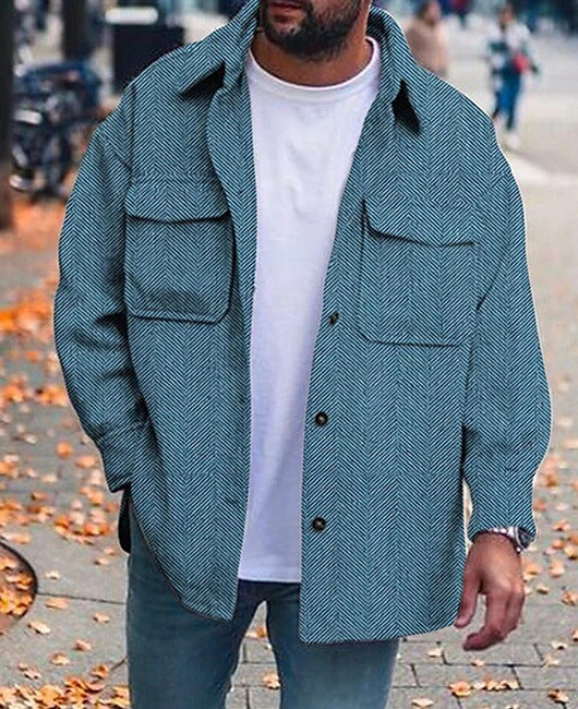 Surchemise homme bleu canard à chevrons, vue de face