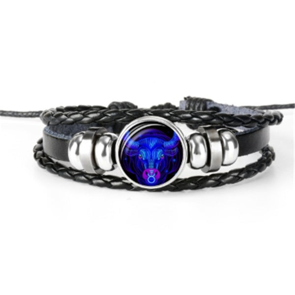 Cabochon constellation des Poissons sur bracelet en cuir tressé