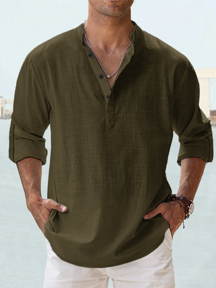 Chemise col mao vert militaire, vue de face