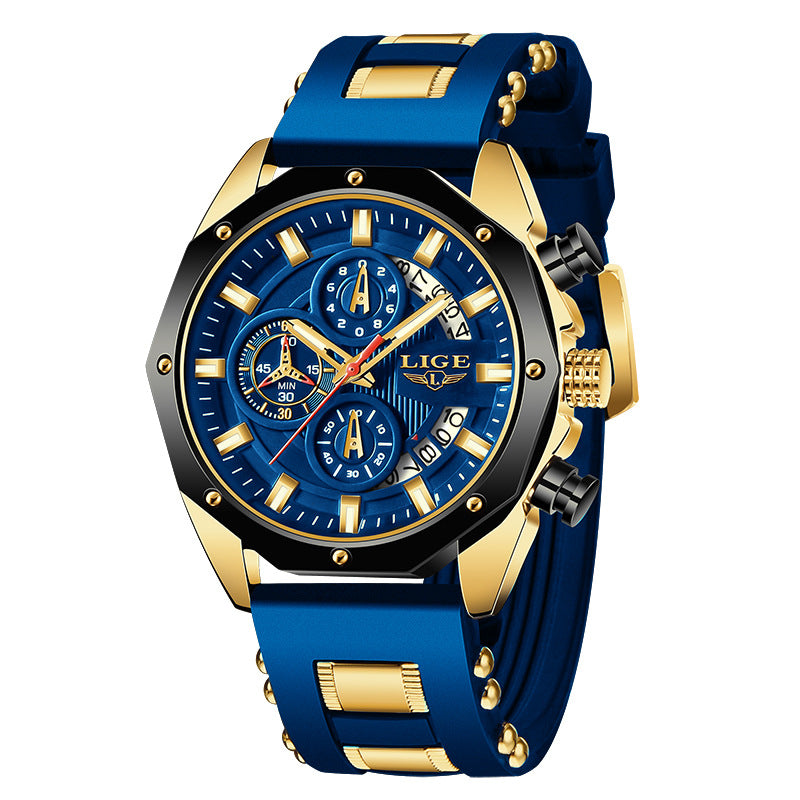 Montre sport Podium coloris bleu, chronographe bracelet silicone