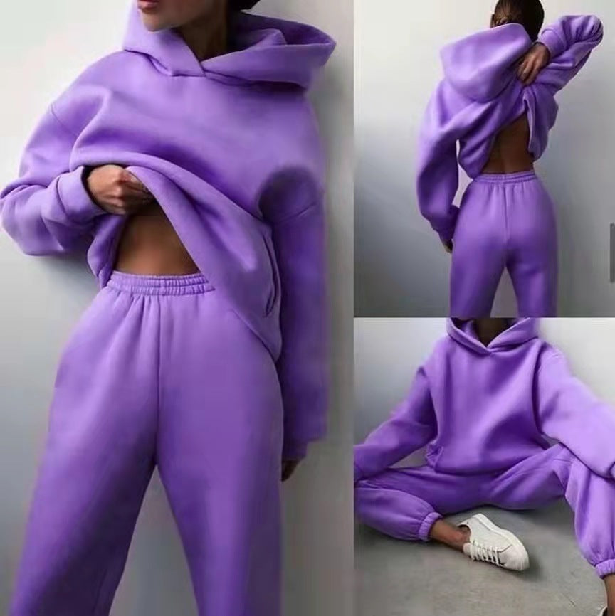 Ensemble jogging femme violet, vues de face et de dos