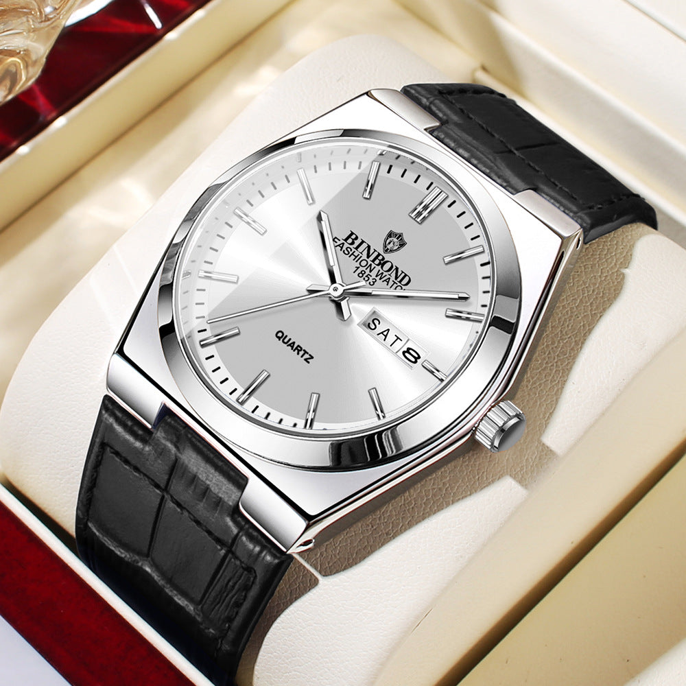Montre Rive Gauche cuir bleu, boîtier acier blanc