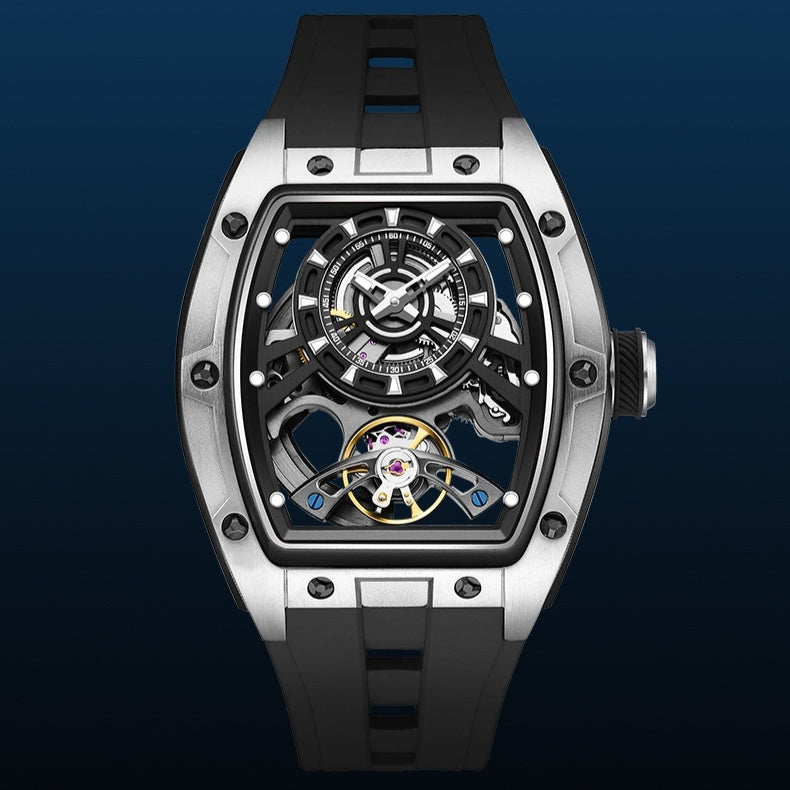 Montre Spectre, gros plan du mécanisme visible à travers le boîtier