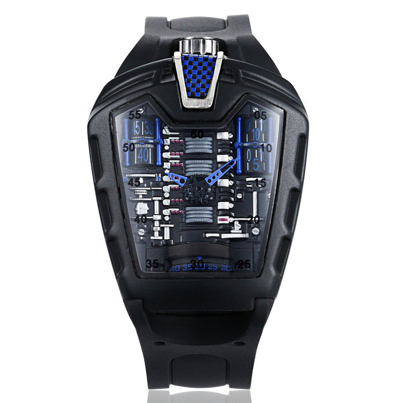Montre Piston noire aux accents jaunes, style sport automobile