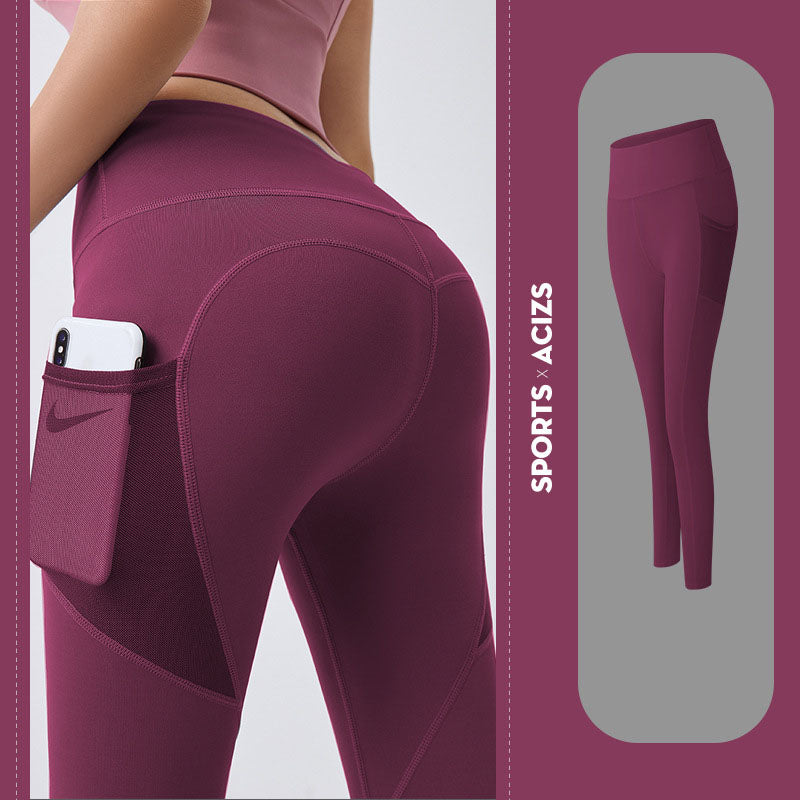 Legging sport bleu gris à poches latérales, vue de profil