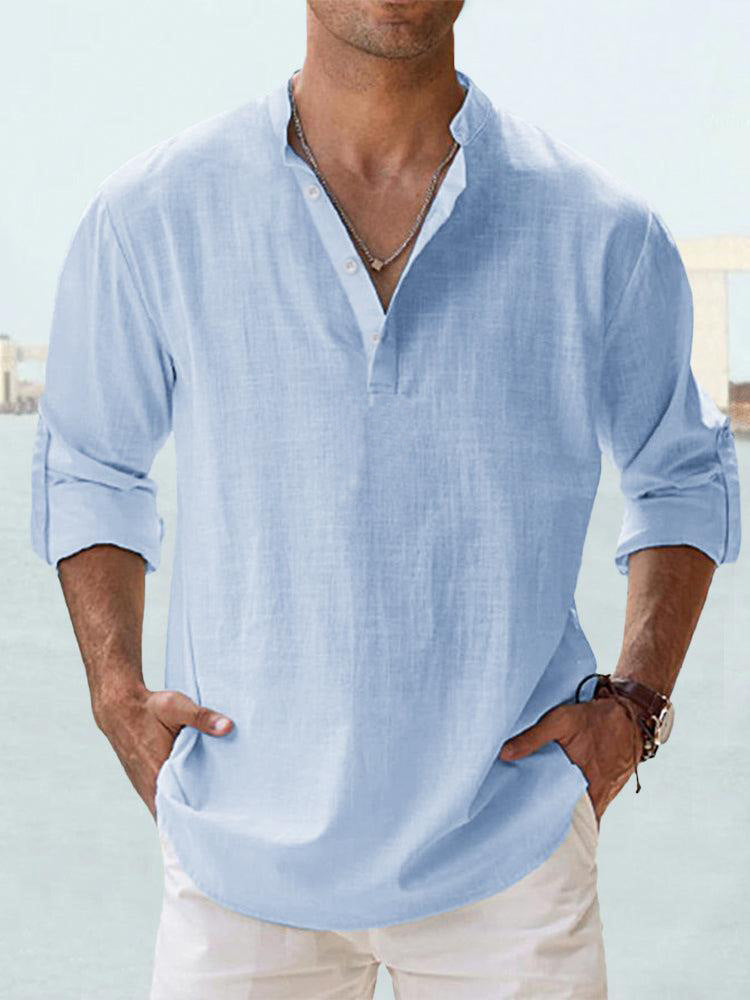 Chemise col mao bleu clair, vue de face