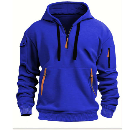 Sweat à capuche quart de zip bleu vif, vue de face