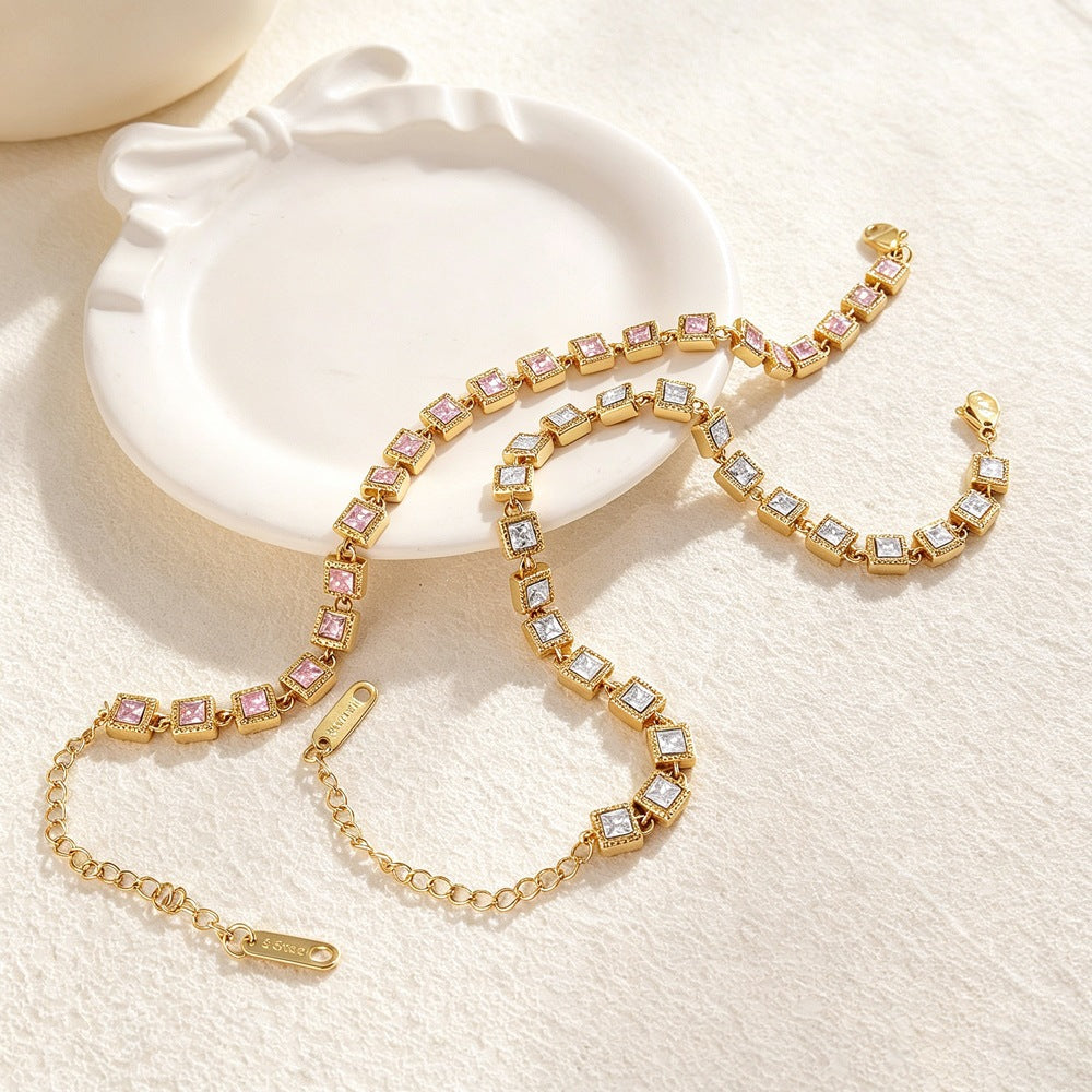 Bracelet Confetti en acier inoxydable doré, ligne de zircons colorés
