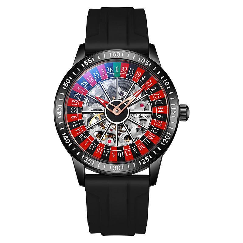 Montre Casino boîtier or rose, bracelet caoutchouc rouge
