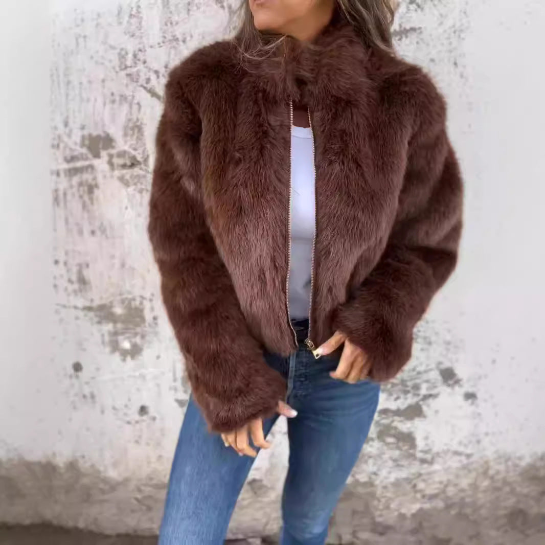 Veste polaire à col montant pour femme — coloris bleu, veste d'hiver décontractée
