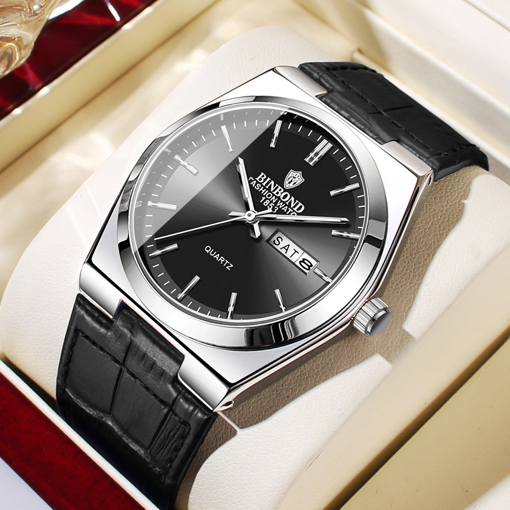 Montre Rive Gauche cuir noir et boîtier or rose, montre quartz