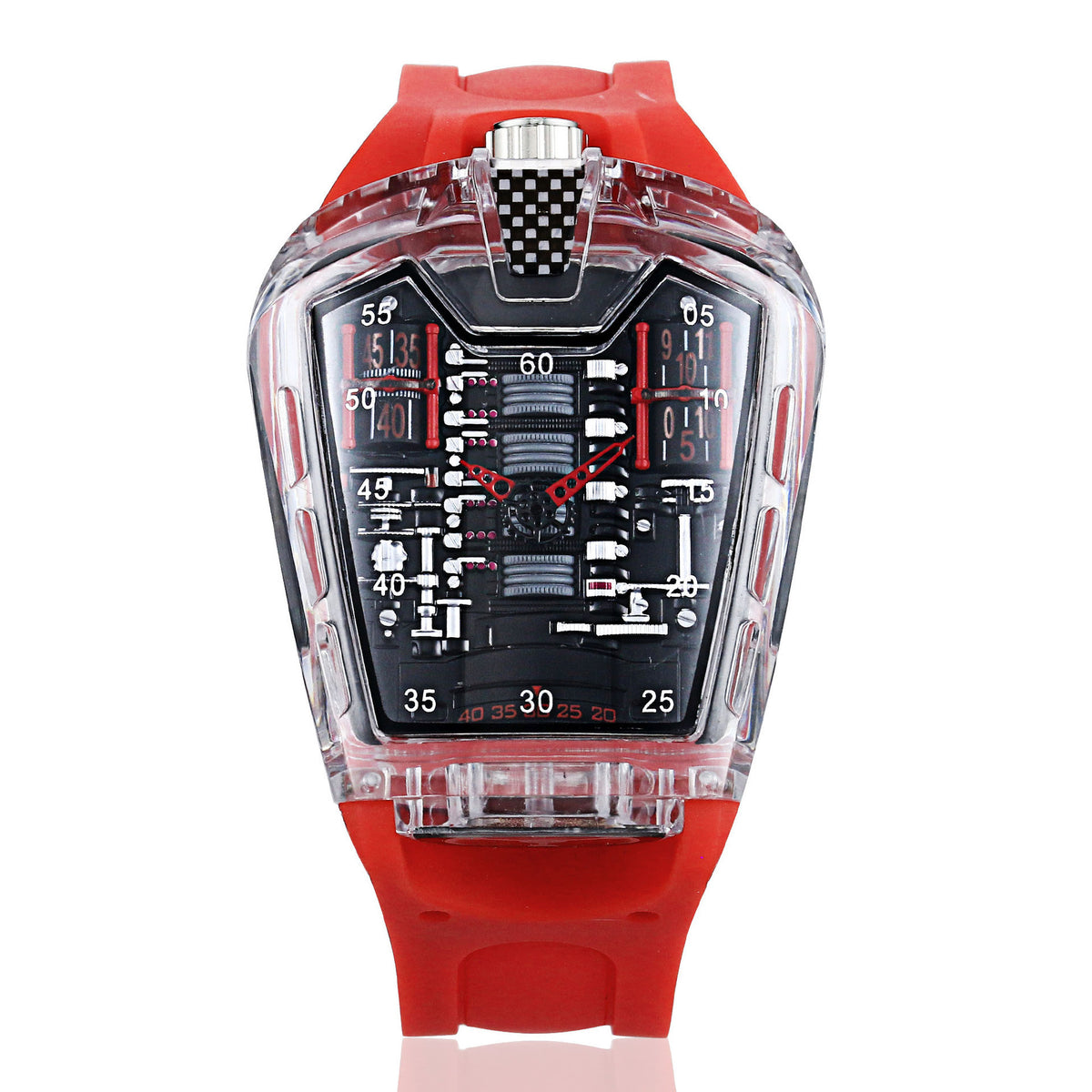 Montre homme Piston, cadran effet bloc moteur, bracelet silicone noir
