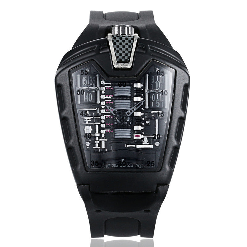Montre homme Piston, gros plan du cadran en relief à pistons