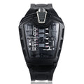 Montre homme Piston, gros plan du cadran en relief à pistons