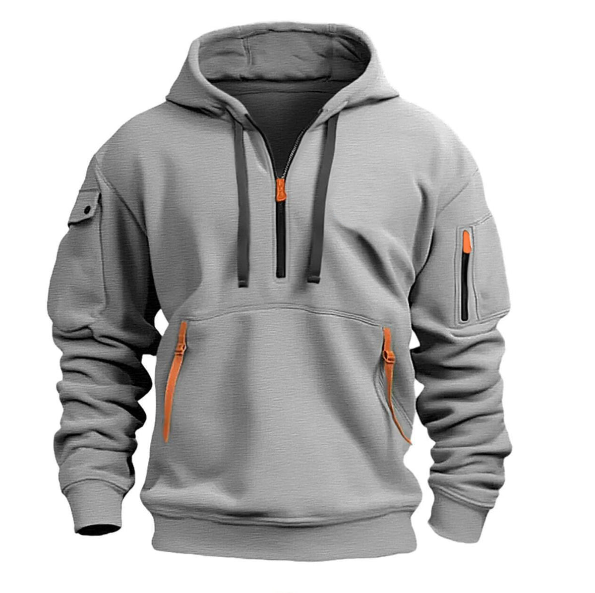 Sweat à capuche quart de zip gris clair, vue de face