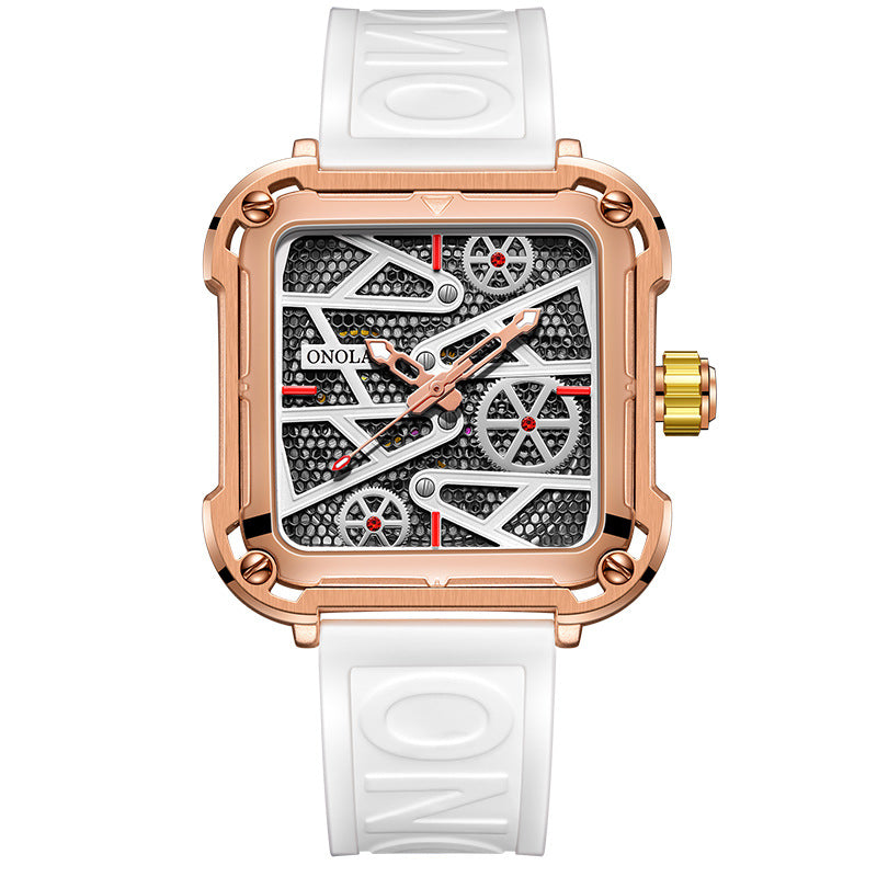 Montre homme Anatomie or rose et noir, cadran ajouré élégant