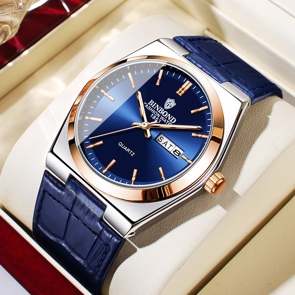 Montre homme Rive Gauche, quartz chic décontracté, bracelet cuir noir