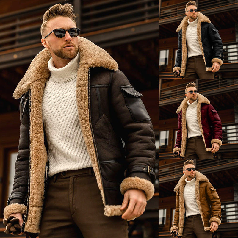 Blouson aviateur marron à col fourrure, porté, et les autres coloris