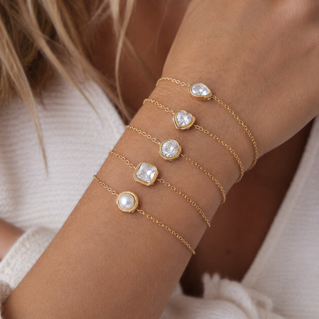 Bracelet Étincelle ajustable en acier inoxydable, face sertie de zircons