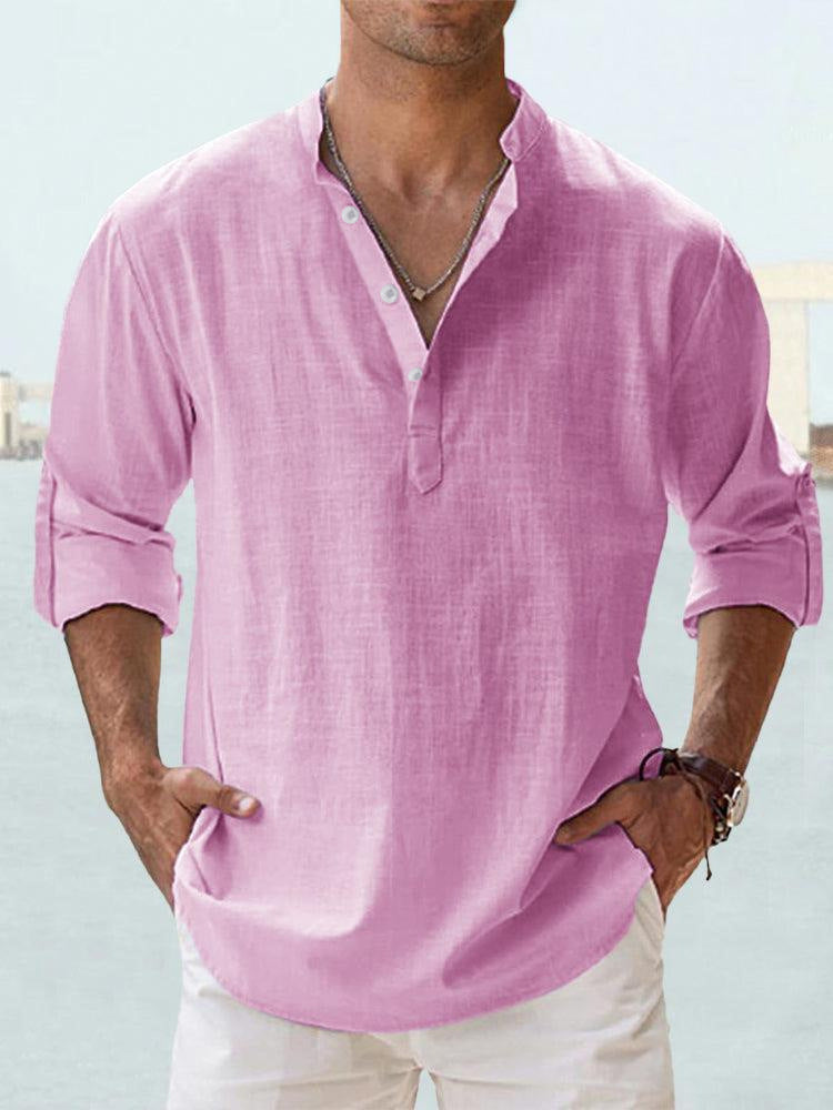 Chemise col mao rose, vue de face