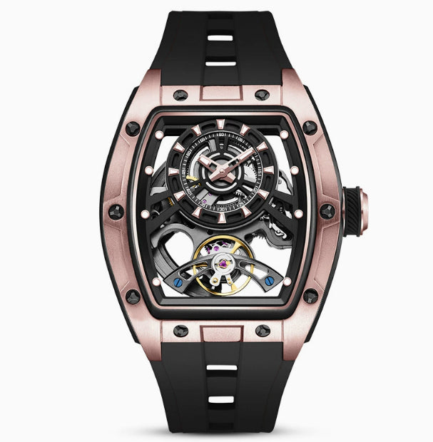 Montre Spectre argentée, détail du bracelet et du boîtier tonneau