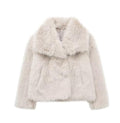 Veste en fausse fourrure bordeaux, grand col à revers