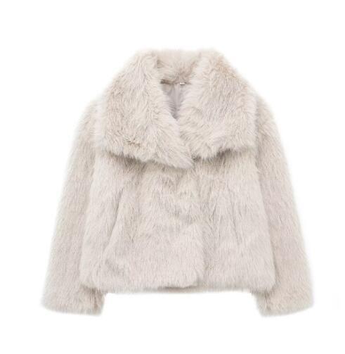 Veste en fausse fourrure bordeaux, grand col à revers