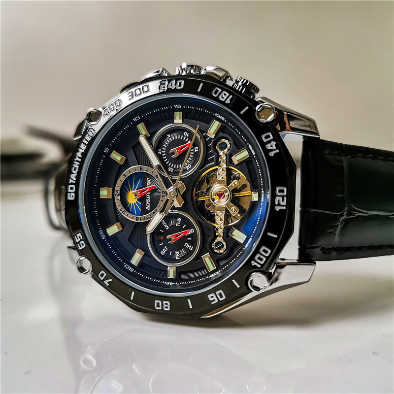 Montre Compas tout acier noir, cadran noir
