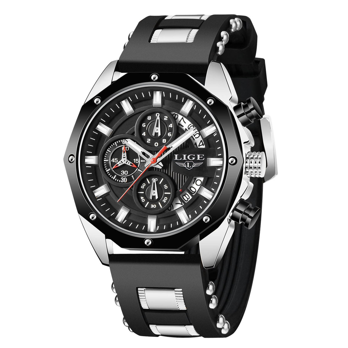 Montre sport Podium coloris doré et noir, bracelet silicone