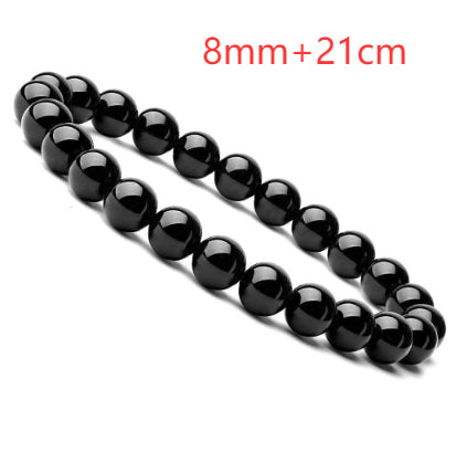 Version longue du bracelet en agate noire, perles de 8 mm sur 21 cm