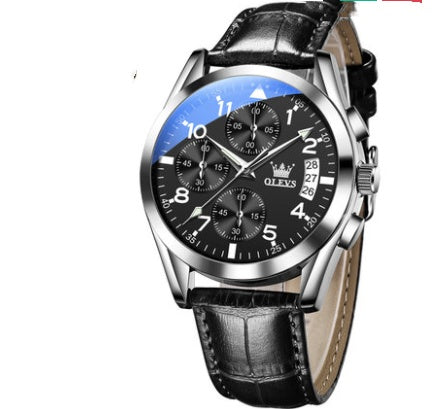 Montre homme Azur à cadran noir et bracelet cuir noir, reflet bleuté du verre
