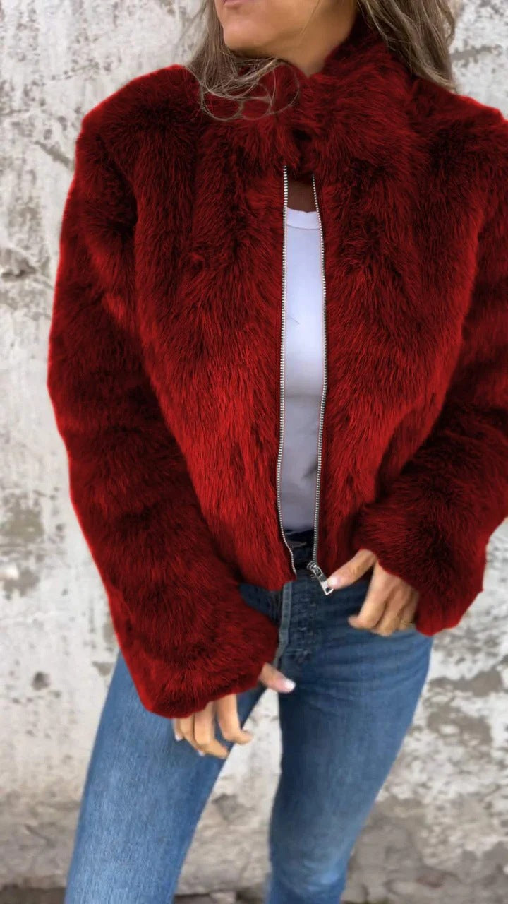 Veste polaire à col montant pour femme — photo réelle du produit porté